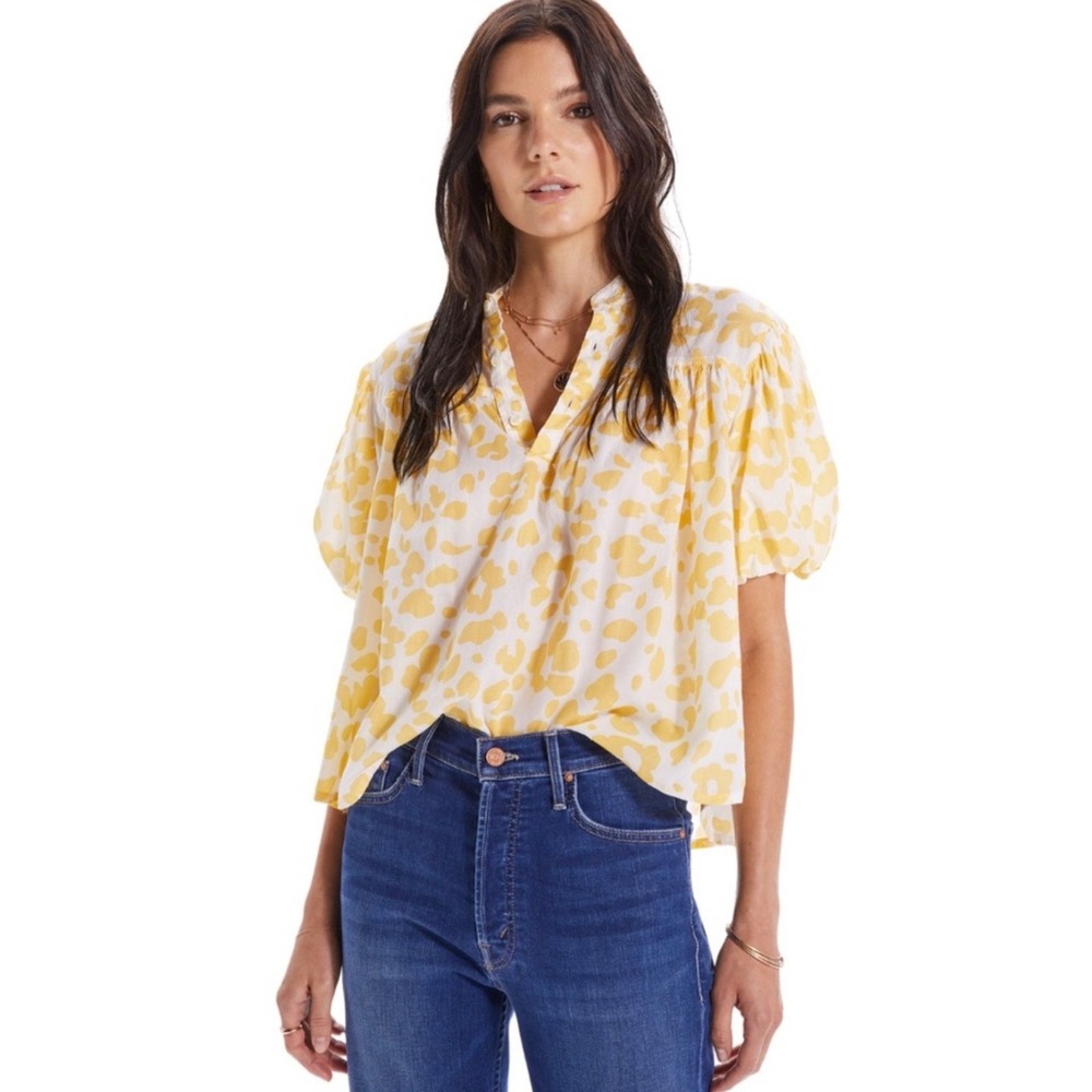 Mother The Sunburst Top in Yellow Leopard Floral, Size XL